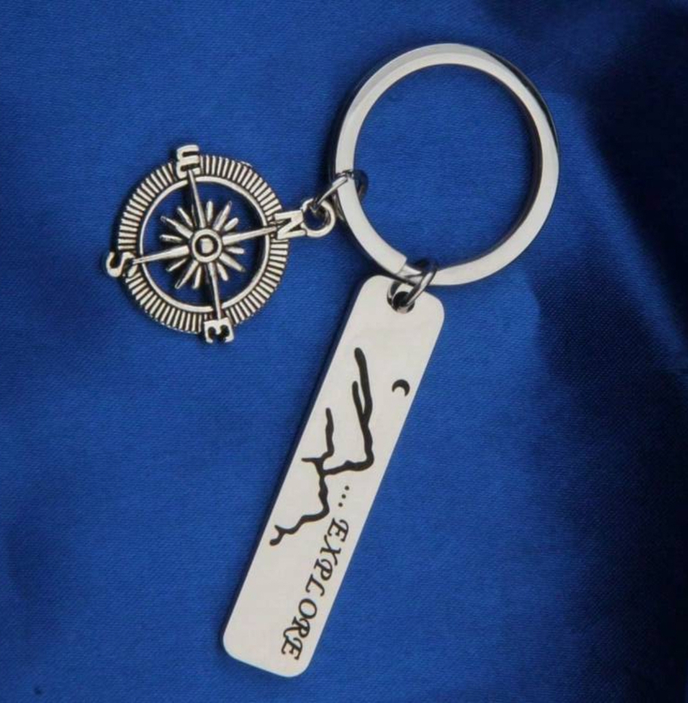 3/$25 Explore Mountains Compass Stainless Steel Keychain NEW